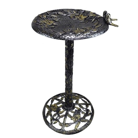 Oakland Living Corporation Oakland Living TWINBIRDS-BB-AS 34 in. Handmade Solid Heavy Tall Black & Gold Cast Aluminum High Quality Metal Bird Bath with Twin Singing Birds; Antique Silver TWINBIRDS-BB-AS